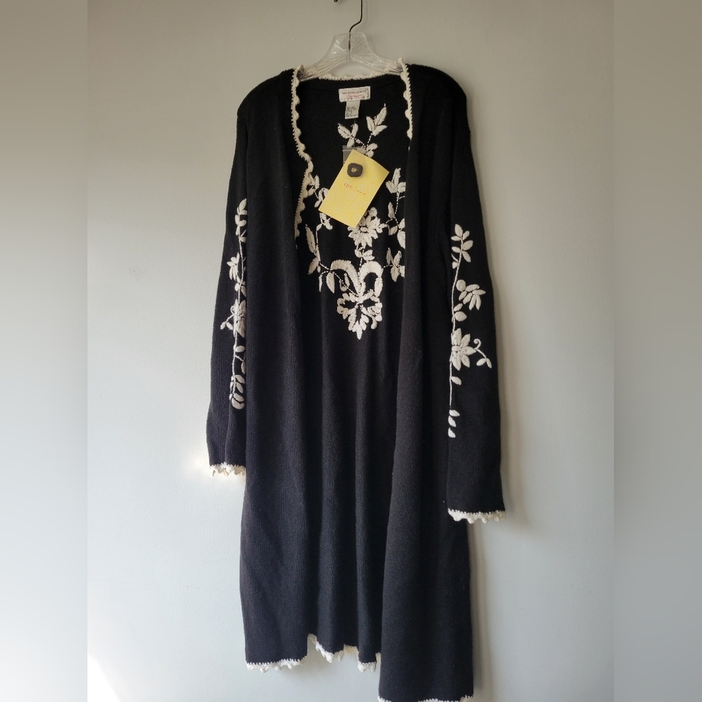 Victor Costa NWT black and white open cardigan L - Picture 2 of 5